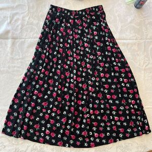 Vintage Black and Pink Floral Maxi Skirt